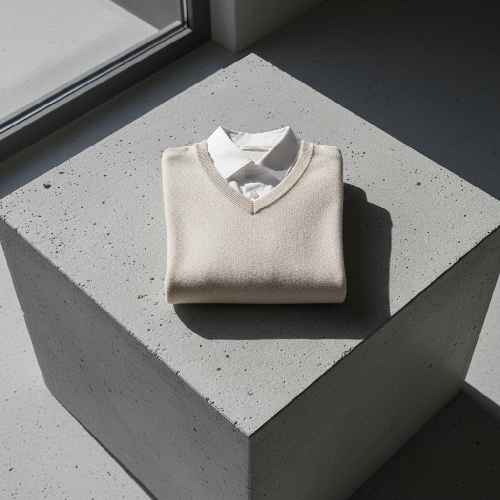 Beige V Neck Sweater Mens - Beige - Lifestyle Inspiration