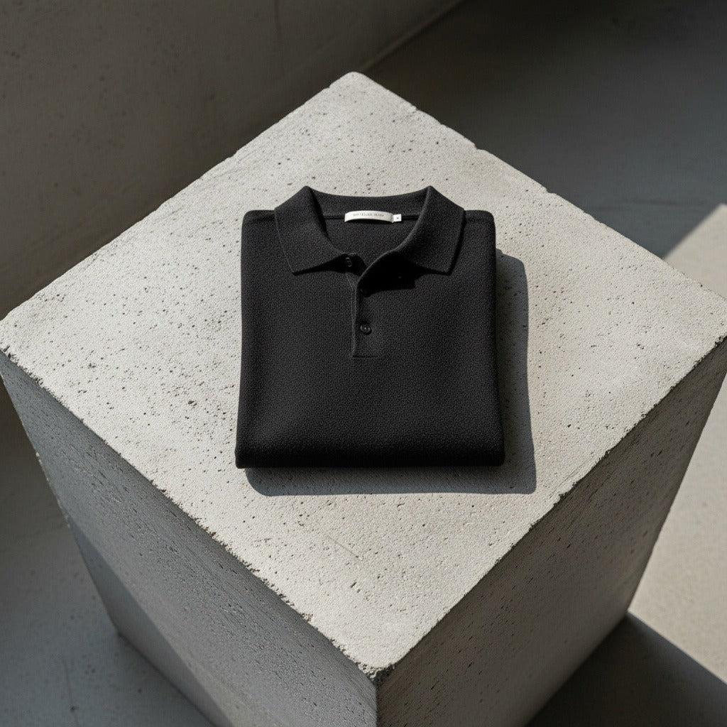 Long Sleeve Cashmere Polo Shirt - Onyx - Lifestyle Inspiration