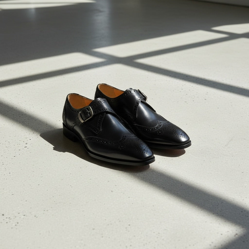 Mens Brogue Monk Shoes - Black - Lifestyle Inspiration