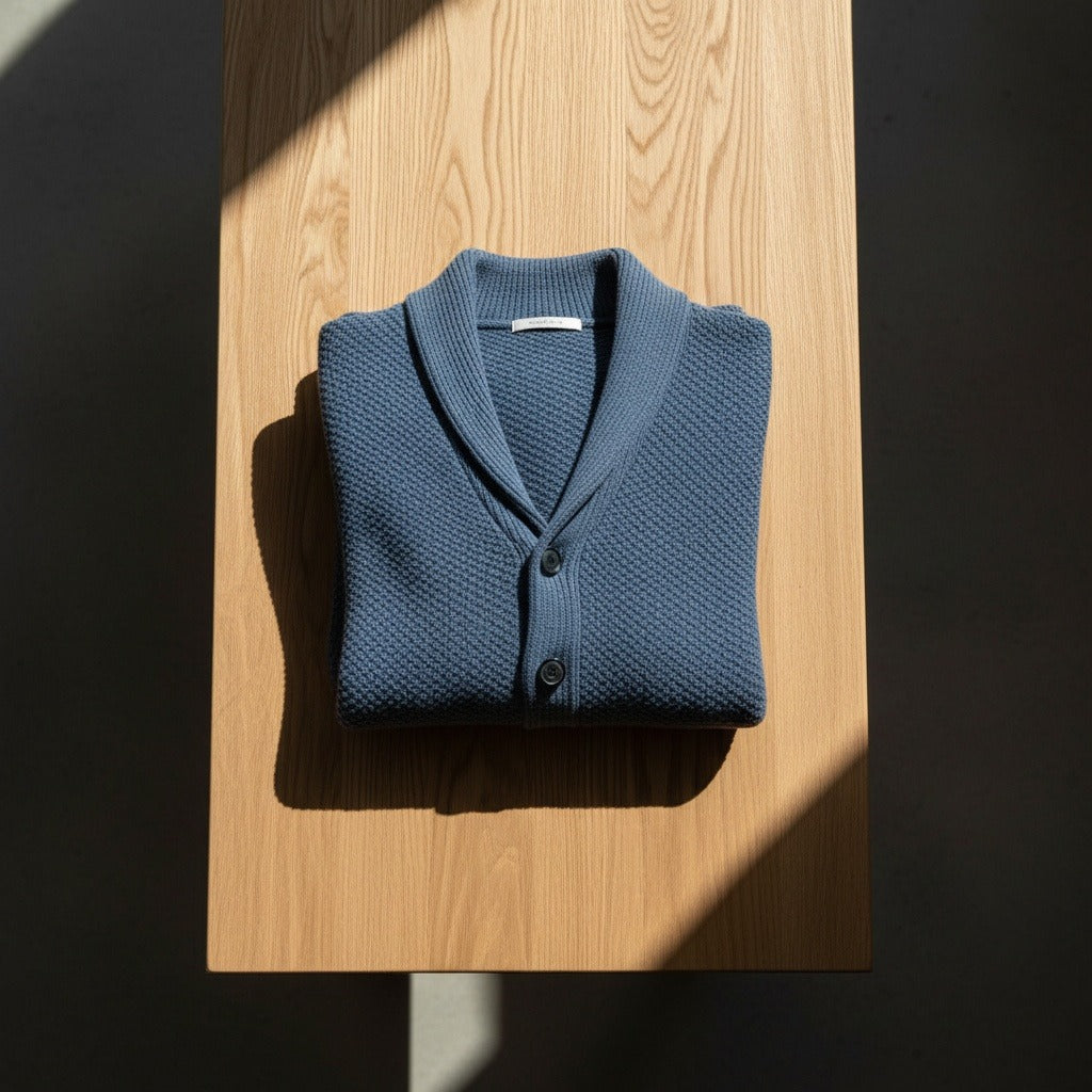 Men's Cardigan with Buttons - Slate Blue - Lifestyle Inspiration