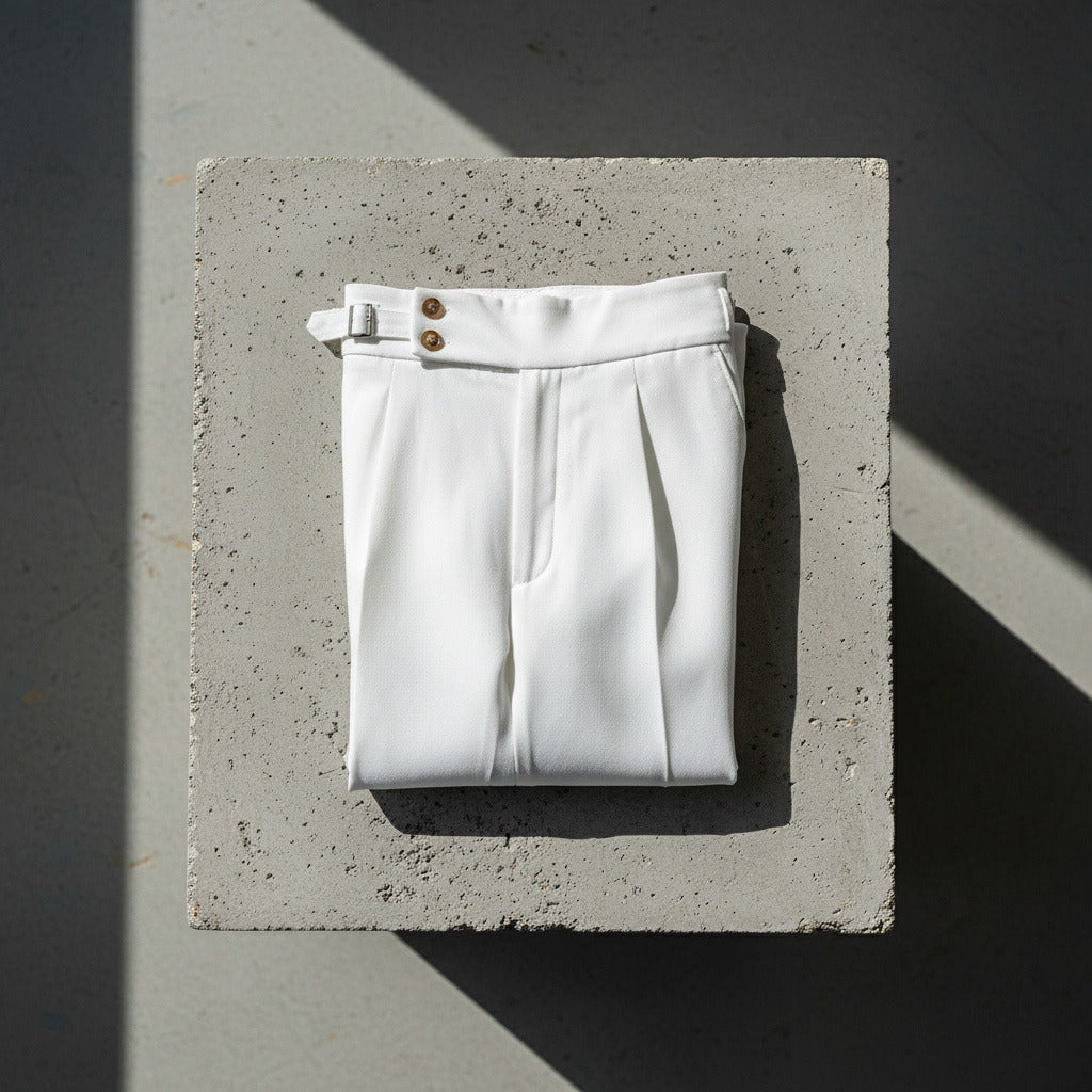 Mens White Pleated Trousers - White - Lifestyle Inspiration
