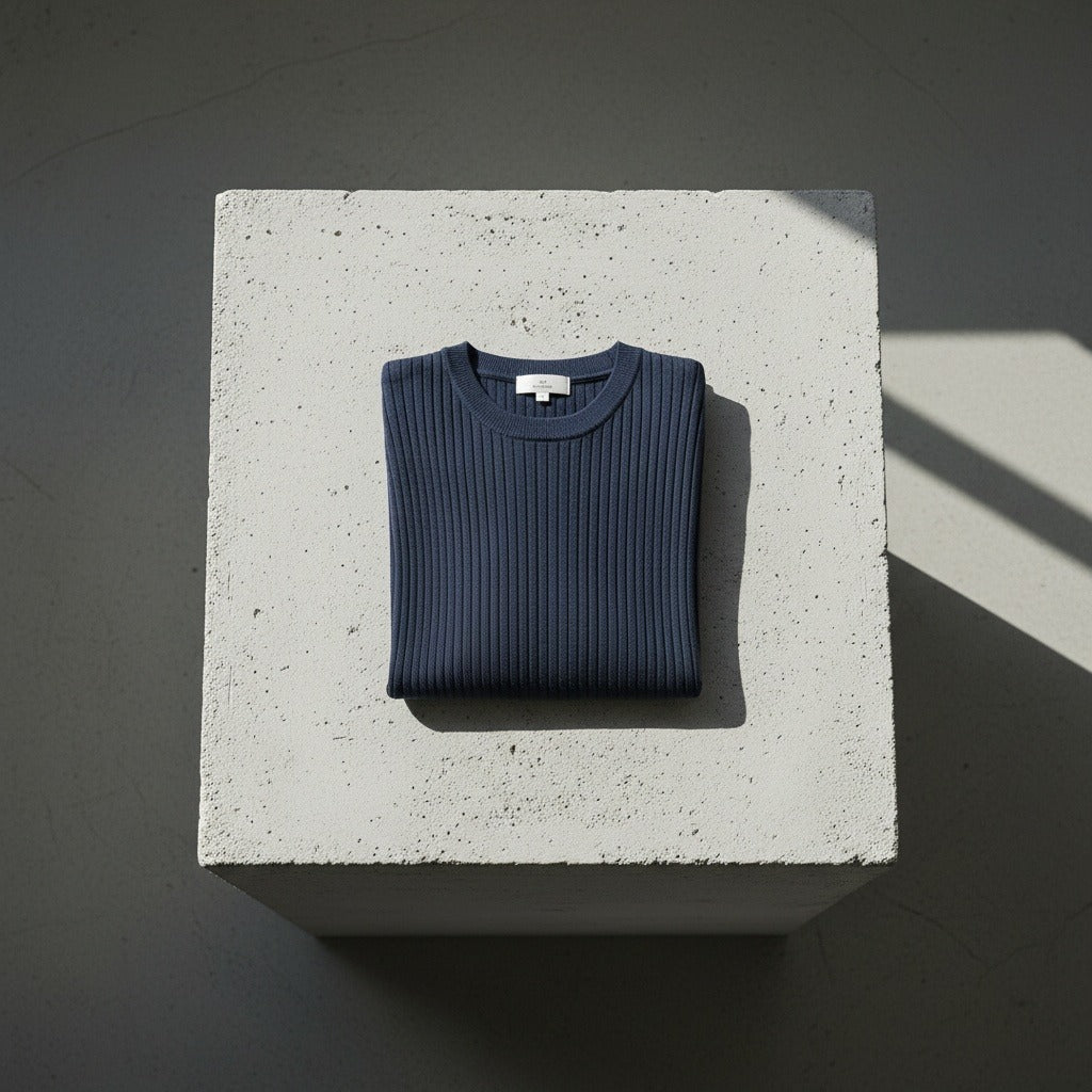 Navy Blue Ribbed T Shirt - Navy Blue - Lifestyle Inspiration