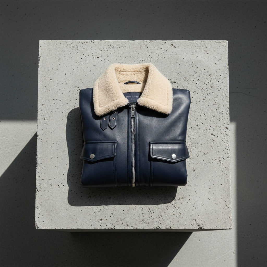 Navy Leather Aviator Jacket - Navy - Lifestyle Inspiration