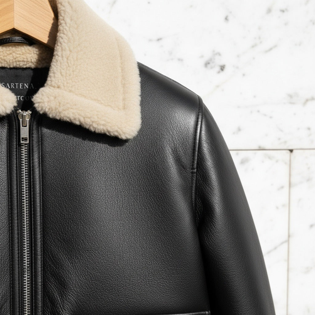 Aviator Jacket Black Leather - Black - Back View