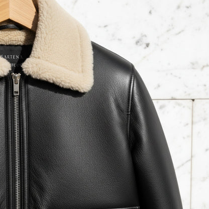 Aviator Jacket Black Leather - Black - Back View