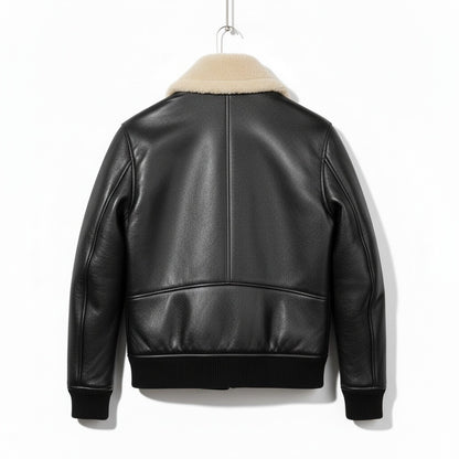 Aviator Jacket Black Leather - Black - Fabric Detail