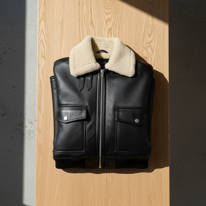 Aviator Jacket Black Leather - Black - Lifestyle Inspiration