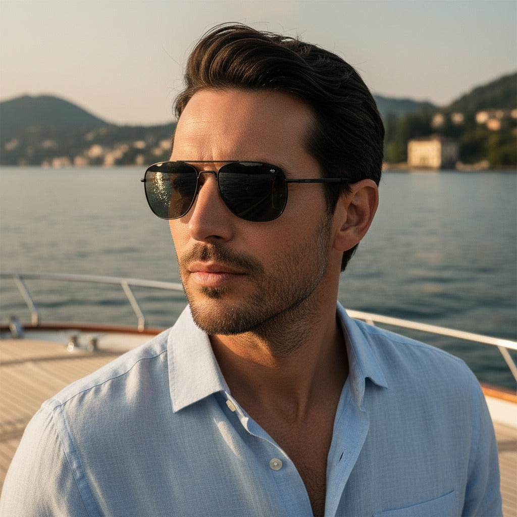 Aviator Sunglasses for Men - Matte Black - Angled Shot