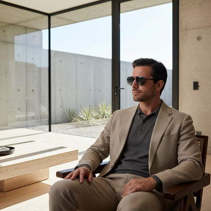 Aviator Sunglasses for Men - Matte Black - Side Profile