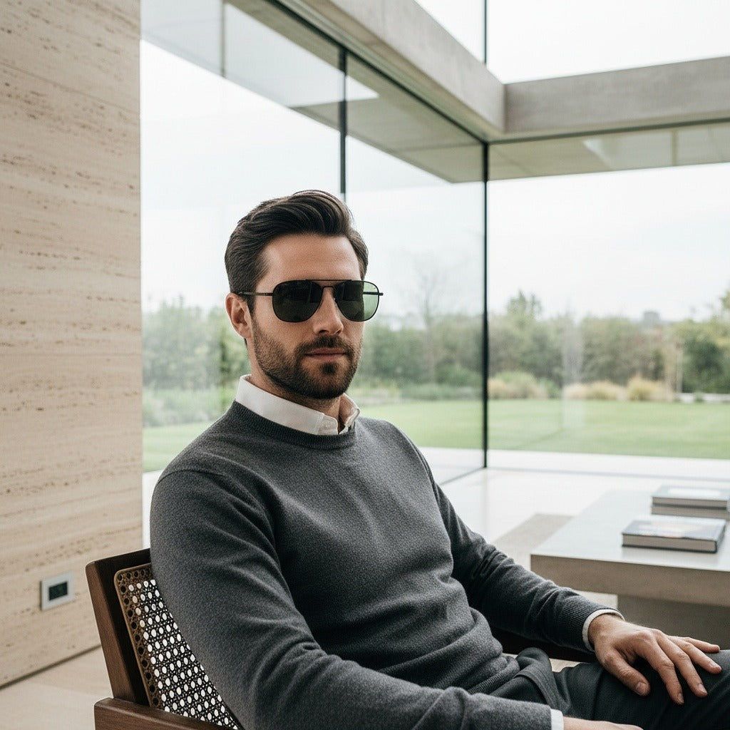 Aviator Sunglasses for Men - Onyx - Side Profile