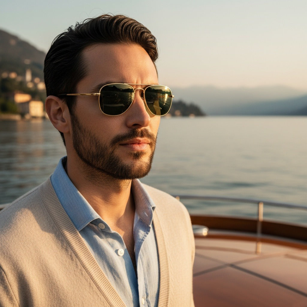 Aviator Sunglasses for Men - Forest Green - Angled Shot