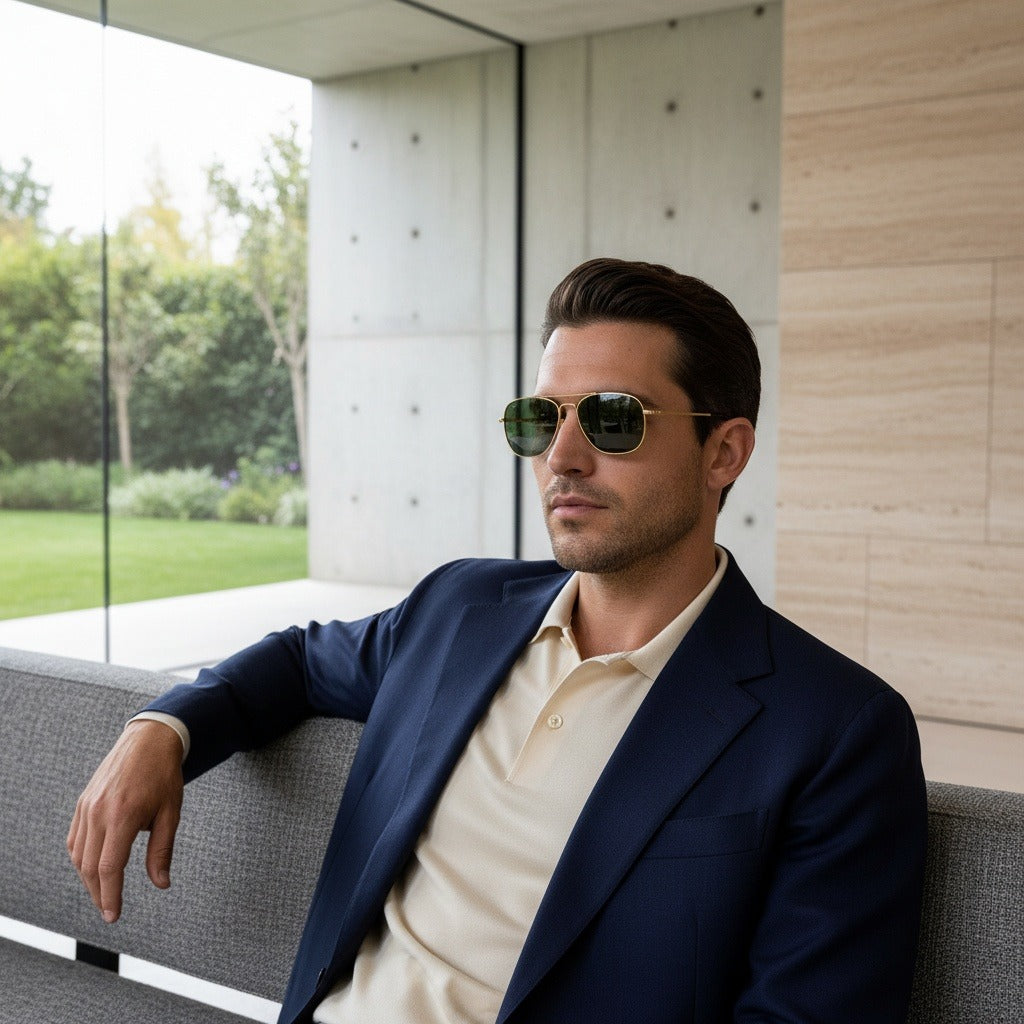 Aviator Sunglasses for Men - Forest Green - Side Profile