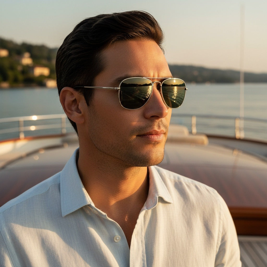 Aviator Sunglasses for Men - Silver - Angled Shot