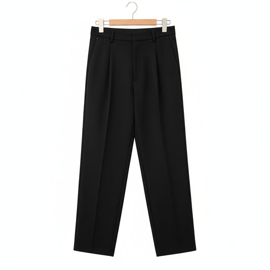 Baggy Suit Trousers - Black - Front View