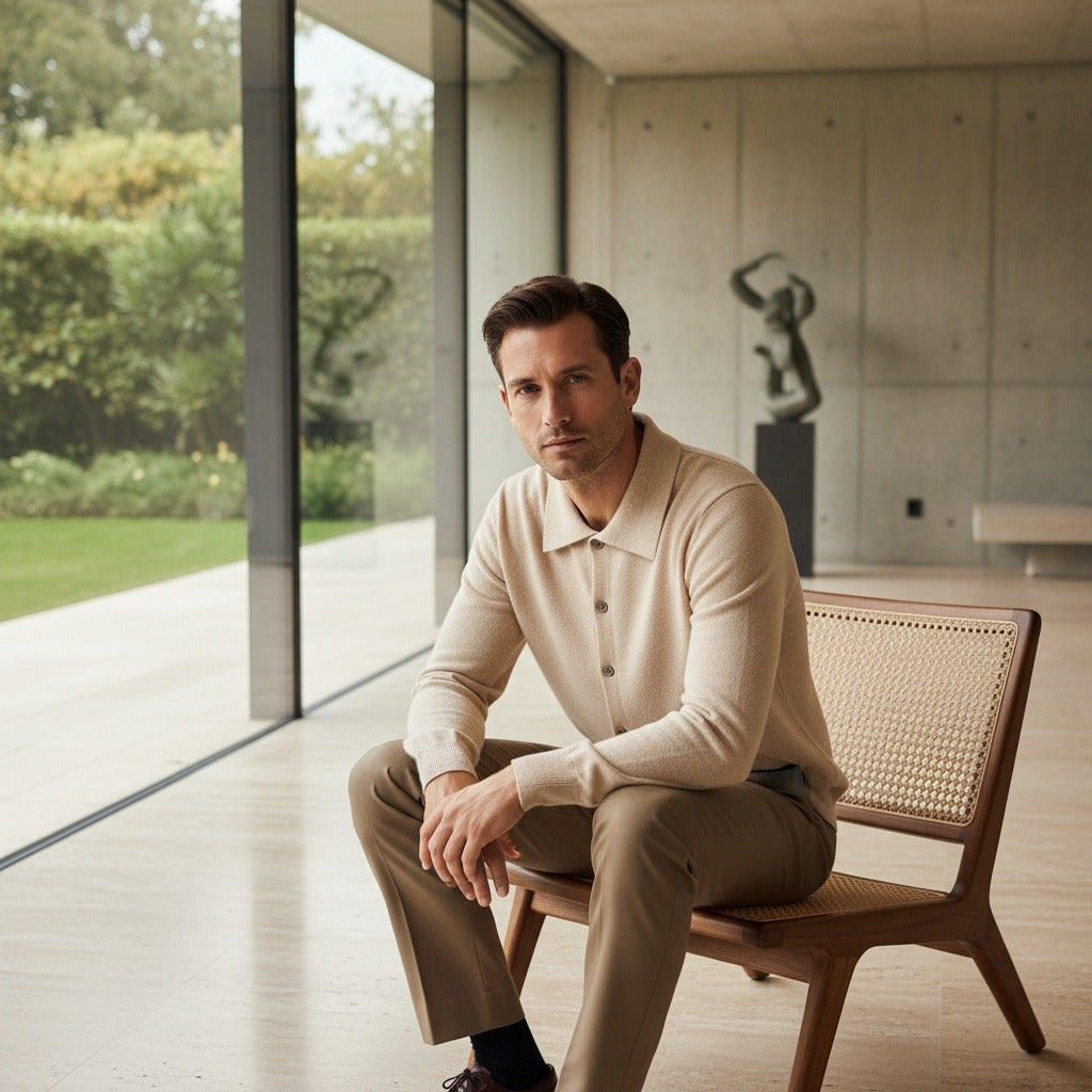 Beige Cashmere Sweater - Beige - Side Profile