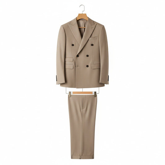 Beige Double Breasted Suit - Beige - Front View