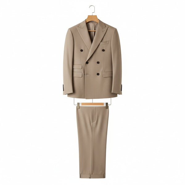 Beige Double Breasted Suit - Beige - Front View