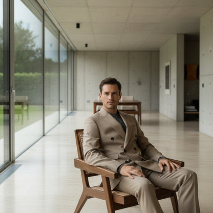 Beige Double Breasted Suit - Beige - Side Profile