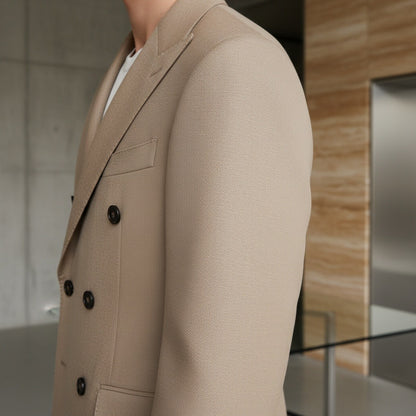 Beige Double Breasted Suit - Beige - Back View