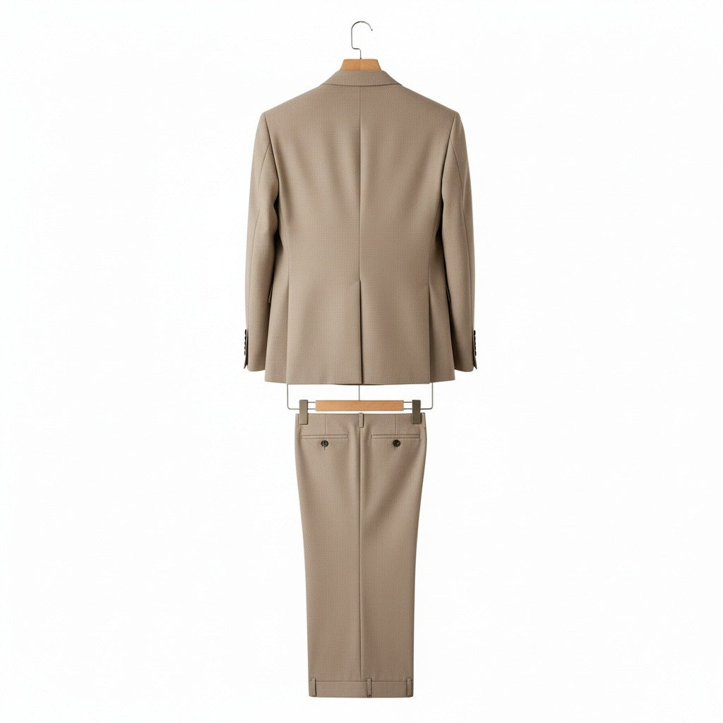 Beige Double Breasted Suit - Beige - Fabric Detail