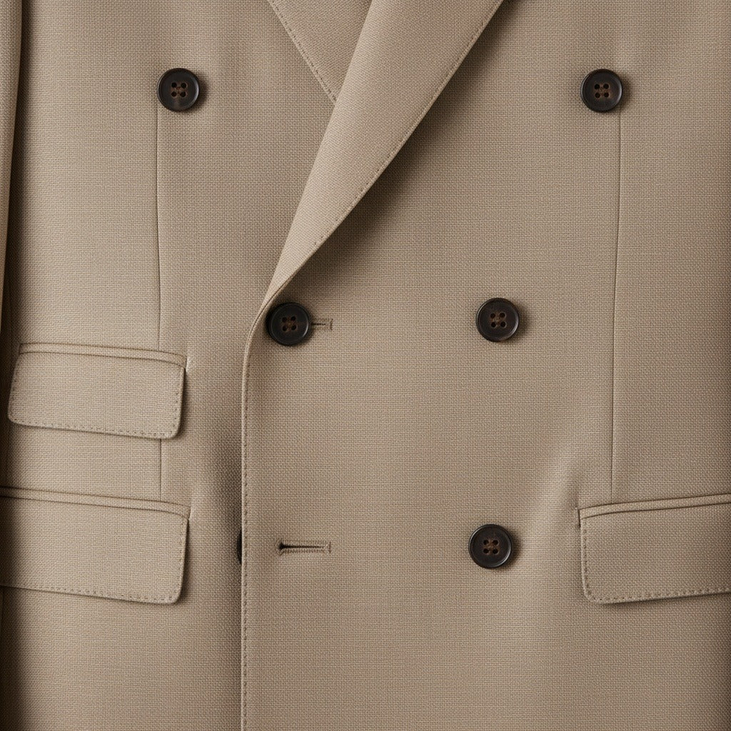 Beige Double Breasted Suit - Beige - Texture Close Up
