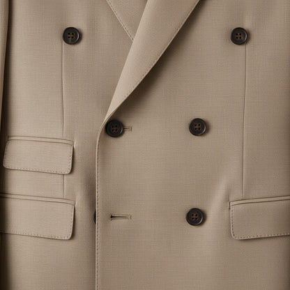 Beige Double Breasted Suit - Beige - Texture Close Up