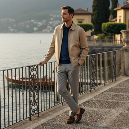 Beige Harrington Jacket Mens - Beige - Angled Shot