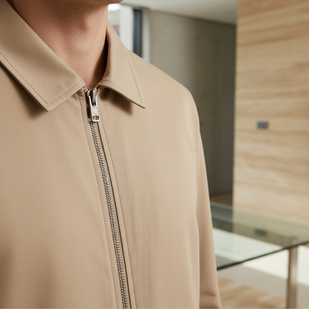 Beige Harrington Jacket Mens - Beige - Back View