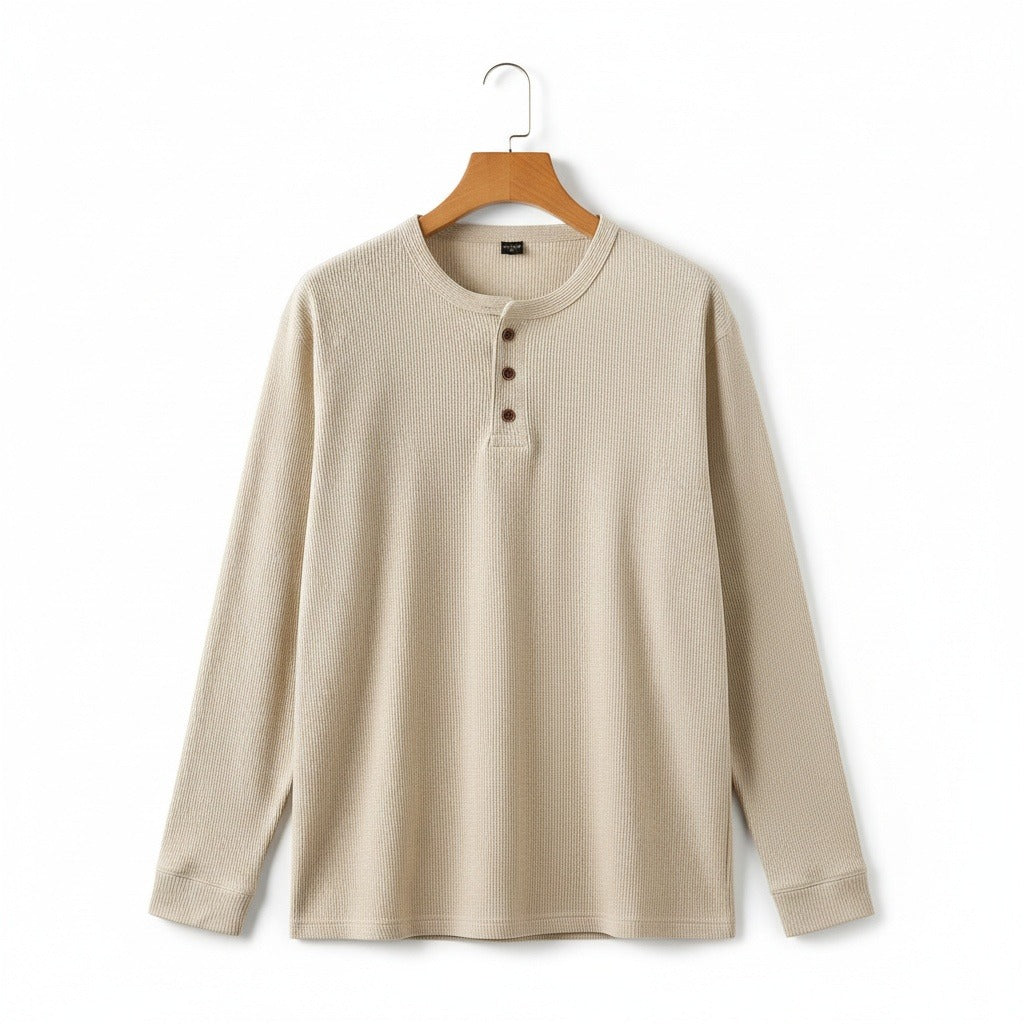 Beige Henley T Shirt - Beige - Front View