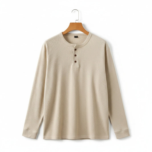 Beige Henley T Shirt - Beige - Front View
