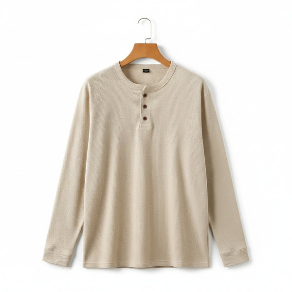 Beige Henley T Shirt - Beige - Front View