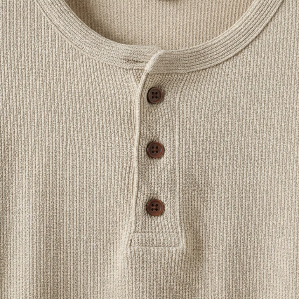 Beige Henley T Shirt - Beige - Texture Close Up