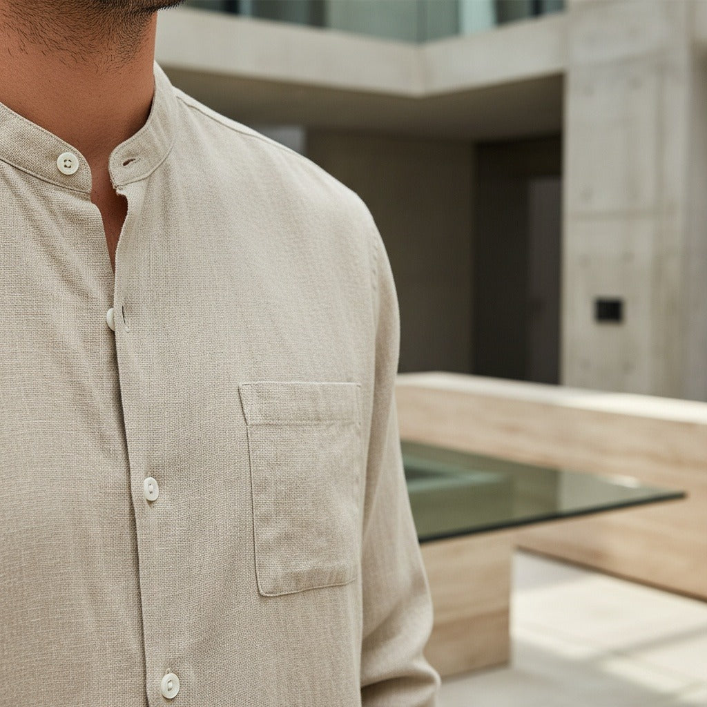Beige Linen Set Men - Beige - Back View