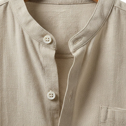Beige Linen Set Men - Beige - Texture Close Up