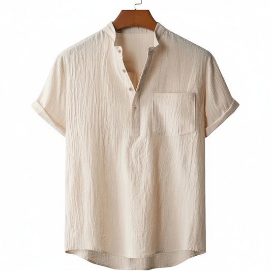 Beige Linen T Shirt - Beige - Front View