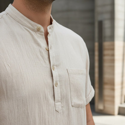Beige Linen T Shirt - Beige - Back View