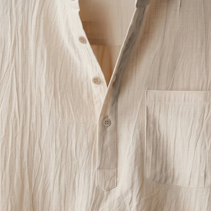 Beige Linen T Shirt - Beige - Texture Close Up