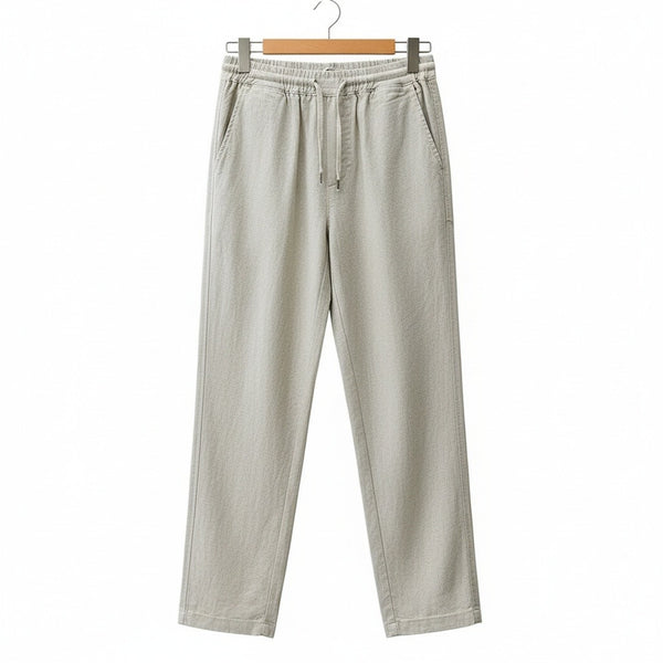 Beige Linen Trousers Mens - Beige - Front View