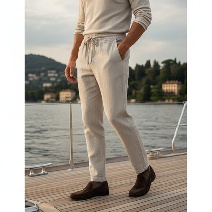 Beige Linen Trousers Mens - Beige - Angled Shot