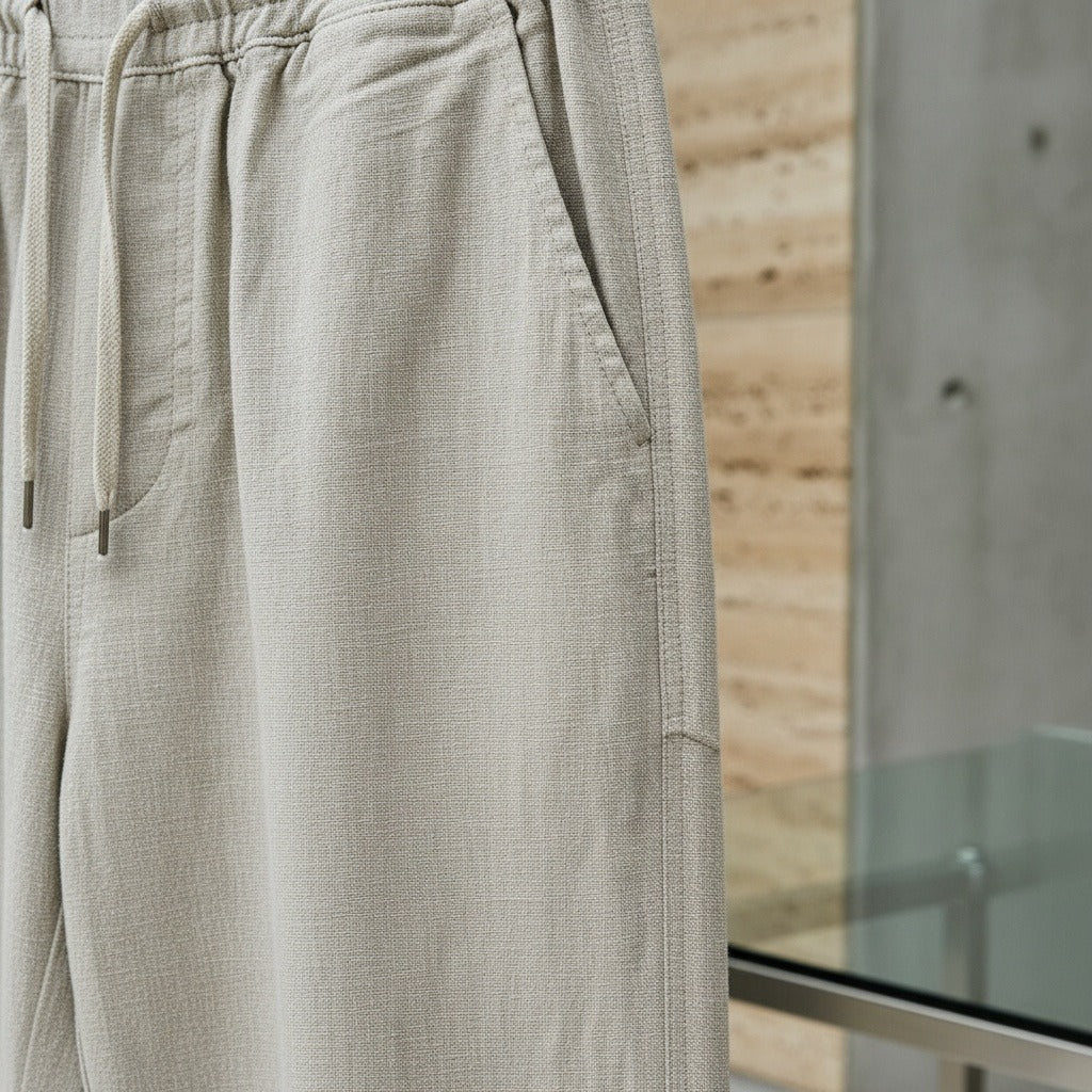 Beige Linen Trousers Mens - Beige - Back View