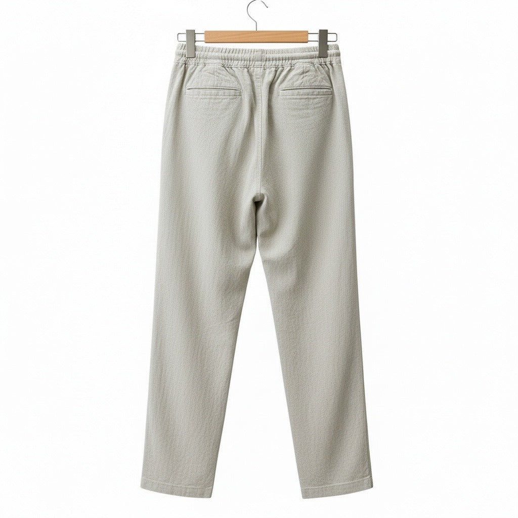 Beige Linen Trousers Mens - Beige - Fabric Detail