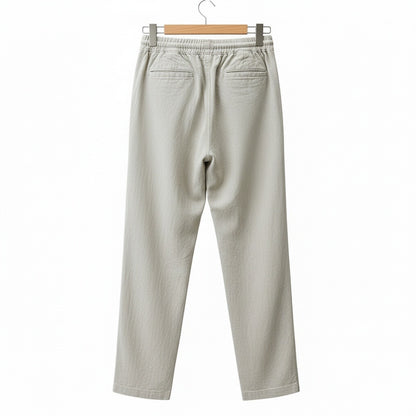 Beige Linen Trousers Mens - Beige - Fabric Detail