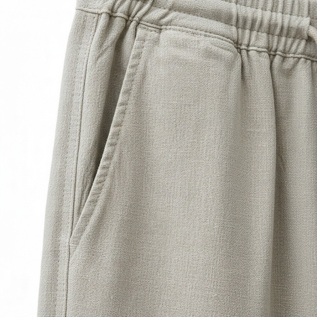 Beige Linen Trousers Mens - Beige - Texture Close Up