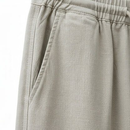 Beige Linen Trousers Mens - Beige - Texture Close Up