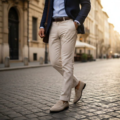 Beige Penny Loafers Men - Beige - Angled Shot