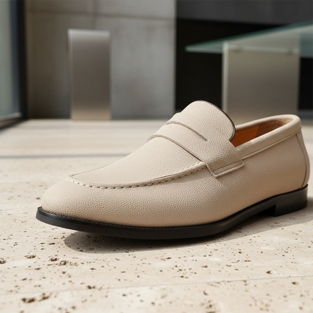 Beige Penny Loafers Men - Beige - Back View