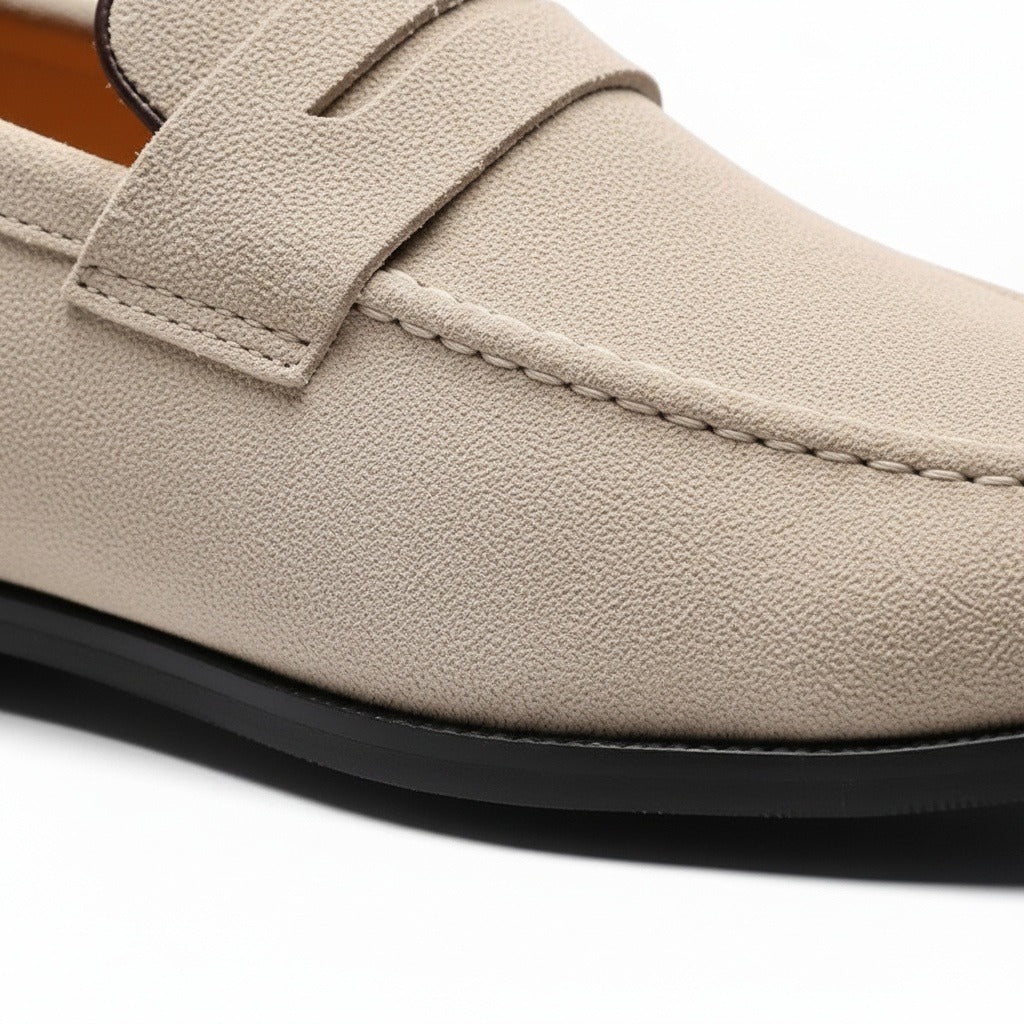 Beige Penny Loafers Men - Beige - Texture Close Up