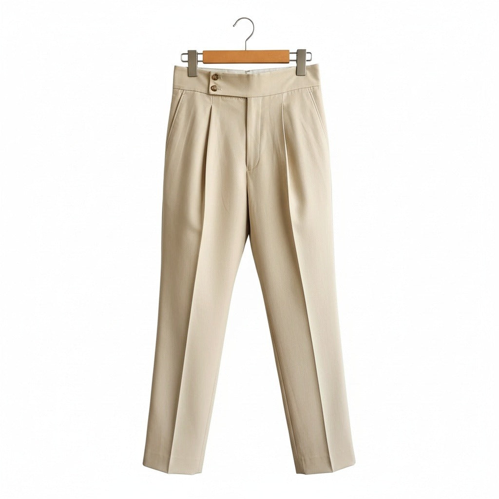 Beige Pleated Trousers Mens - Beige - Front View