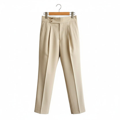 Beige Pleated Trousers Mens - Beige - Front View