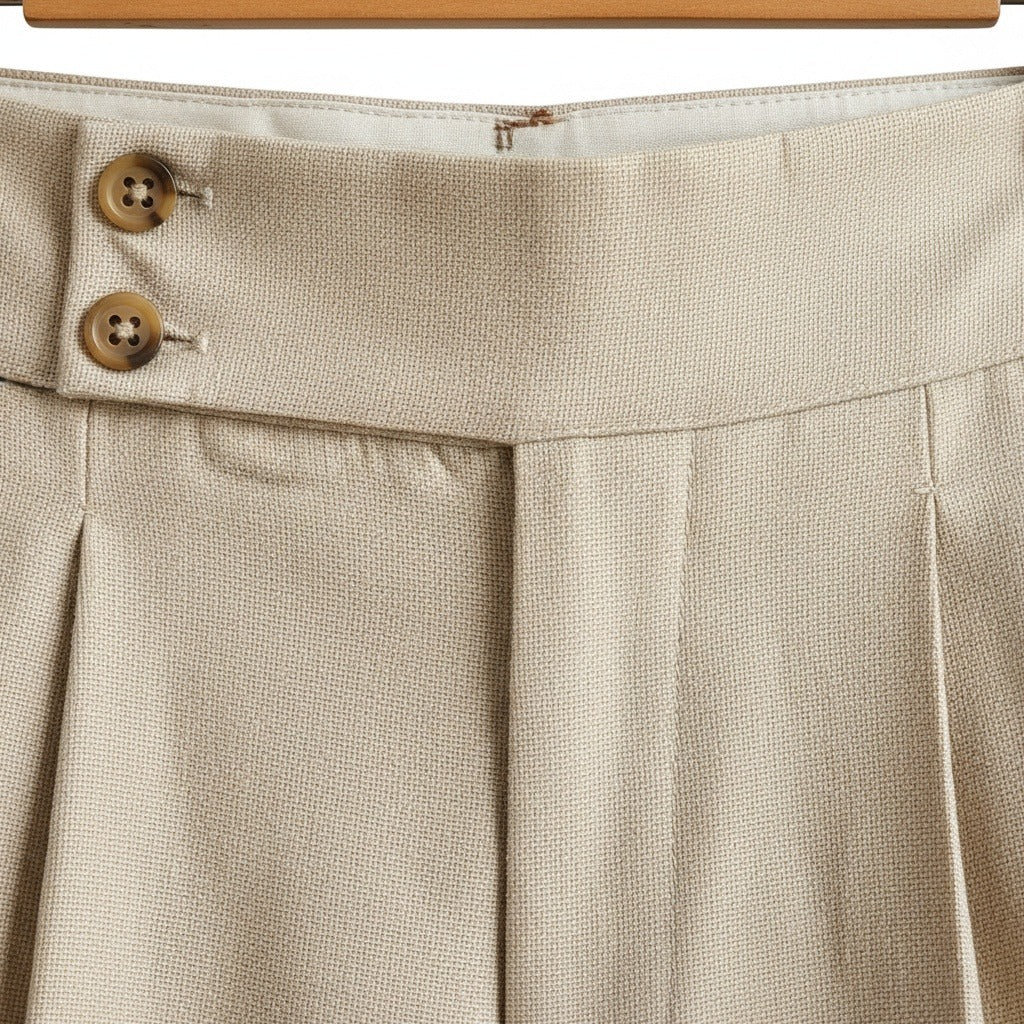 Beige Pleated Trousers Mens - Beige - Texture Close Up